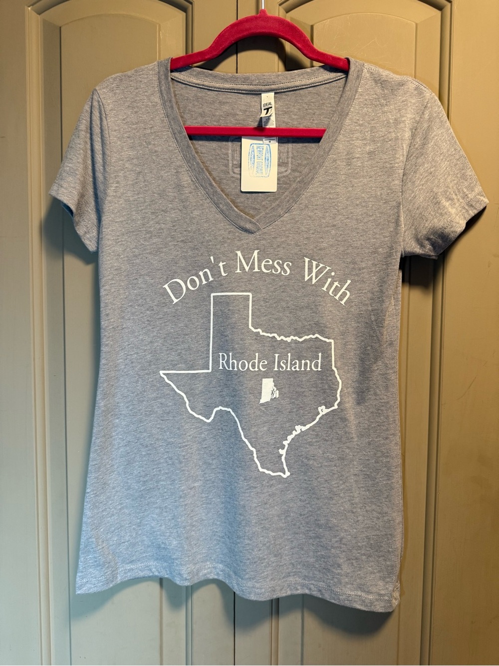 Newport Light Gray V-Neck Tee with Blue Logo